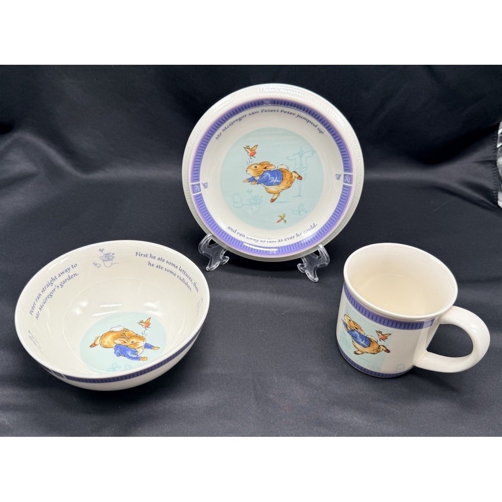 Wedgwood Peter Rabbit 3 Piece Nursery Set Bowl Plate Mug Beatrix Potter